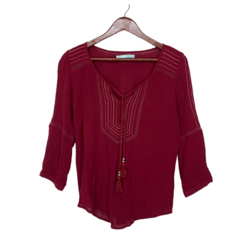Maurices Maroon Red Boho Peasant Top Blouse With Tassel Detail Size Medium
